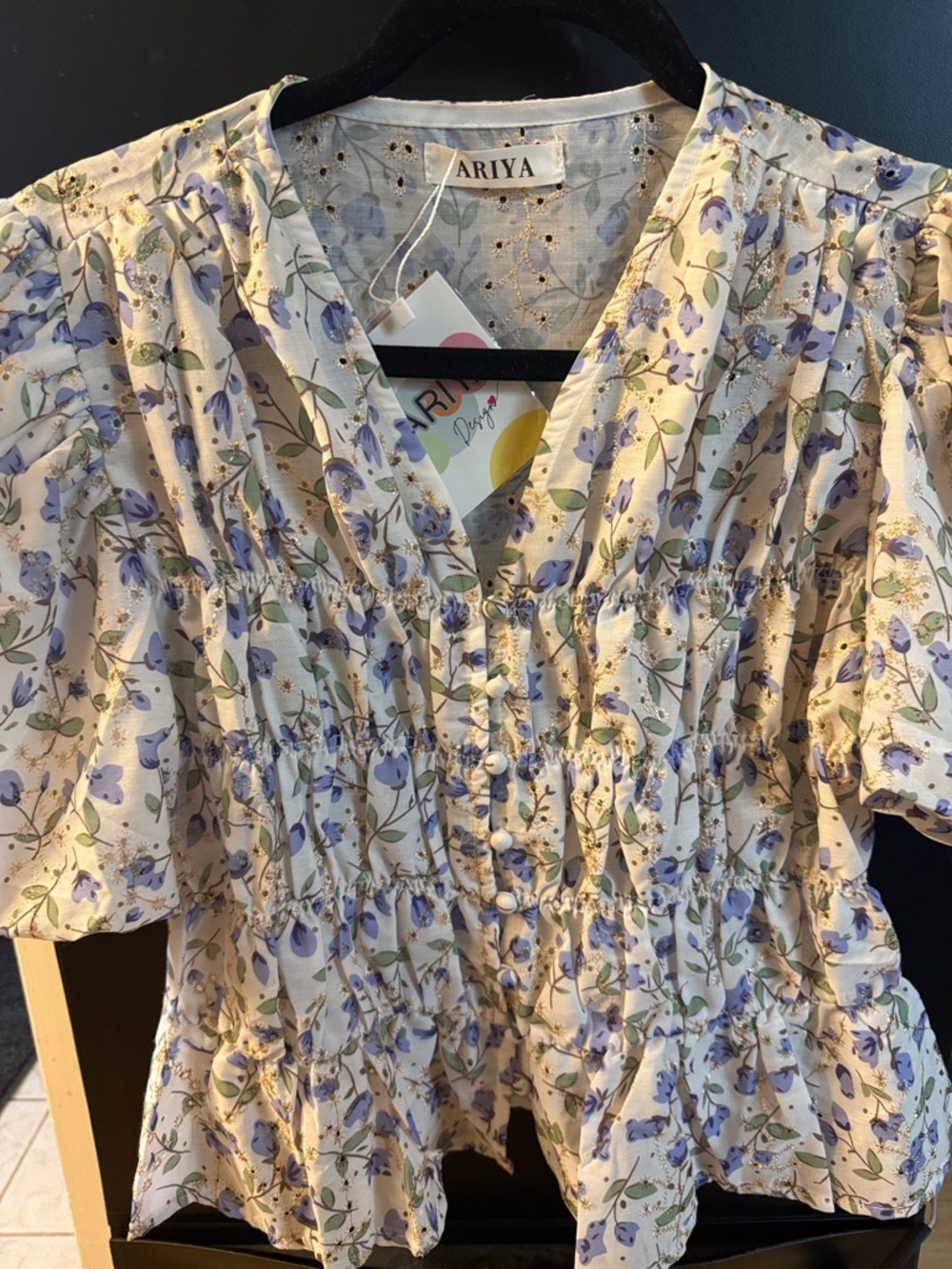 Ariya Cream Blouse with Lavender Floral Print